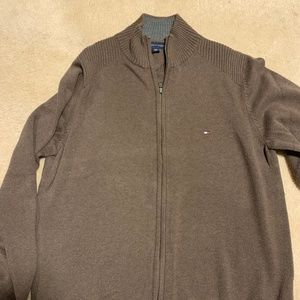 Men's Tommy Hilfiger Full Zip Up Cardigan Sweater Size Small Brown/Tan